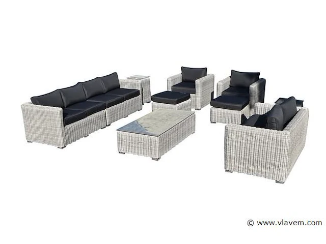 Loungeset 10-delig lichtbruin wicker / grijze kussens - afbeelding 1 van  2