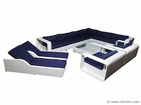 Loungeset 11-delig white wicker /donker blauwe kussens - afbeelding 1 van  2