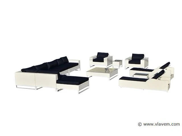 Loungeset 13-delig wit wicker / blauwe kussens - afbeelding 1 van  2