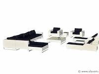 Loungeset 13-delig wit wicker / blauwe kussens - afbeelding 1 van  2