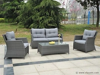 Loungeset 4-delig - antraciet wicker + grijze kussens - afbeelding 1 van  3
