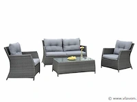 Loungeset 4-delig - antraciet wicker + grijze kussens - afbeelding 2 van  3