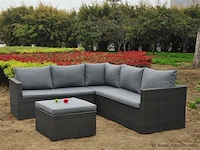Loungeset 4-delig - hoek - antraciet wicker + grijze kussens - afbeelding 1 van  3