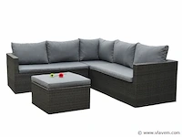 Loungeset 4-delig - hoek - antraciet wicker + grijze kussens - afbeelding 2 van  3