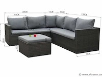 Loungeset 4-delig - hoek - antraciet wicker + grijze kussens - afbeelding 3 van  3