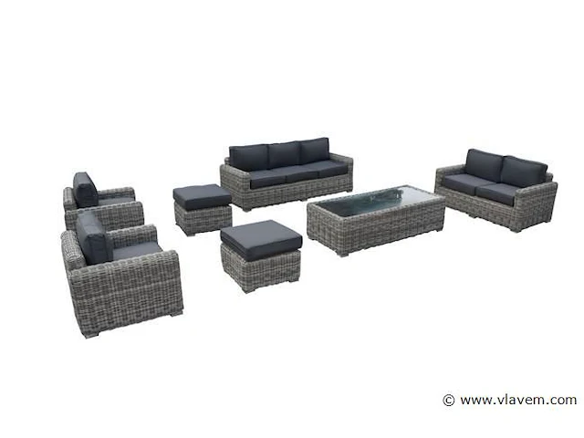 Loungeset 7-delig bruin mix wicker / grijze kussens - afbeelding 1 van  2
