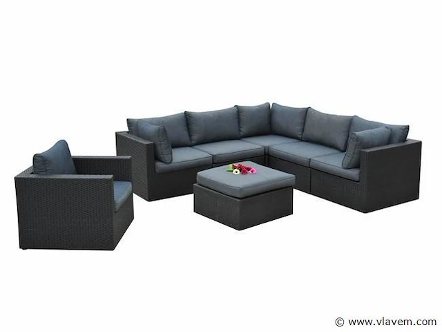 Loungeset eivissa | 8-delig | wicker | zwart + antraciet - afbeelding 1 van  3