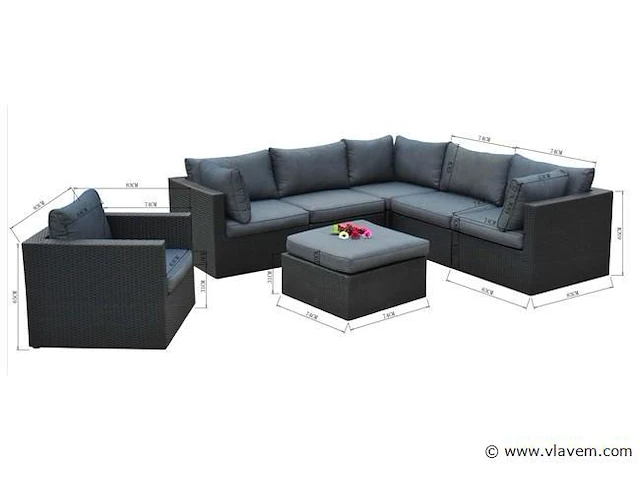 Loungeset eivissa | 8-delig | wicker | zwart + antraciet - afbeelding 2 van  3