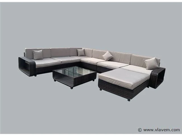 Loungeset garda | 8-delig | wicker | donkerbruin + grijs - afbeelding 1 van  2