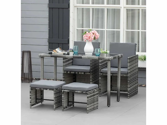 Loungeset van kunststof rotan voor 4 personen, tuinmeubelset met kussens, grijs - afbeelding 1 van  6