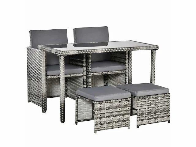 Loungeset van kunststof rotan voor 4 personen, tuinmeubelset met kussens, grijs - afbeelding 2 van  6