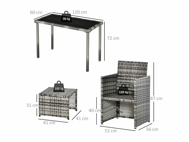 Loungeset van kunststof rotan voor 4 personen, tuinmeubelset met kussens, grijs - afbeelding 3 van  6