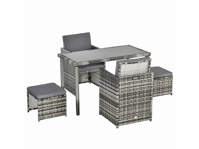 Loungeset van kunststof rotan voor 4 personen, tuinmeubelset met kussens, grijs - afbeelding 6 van  6