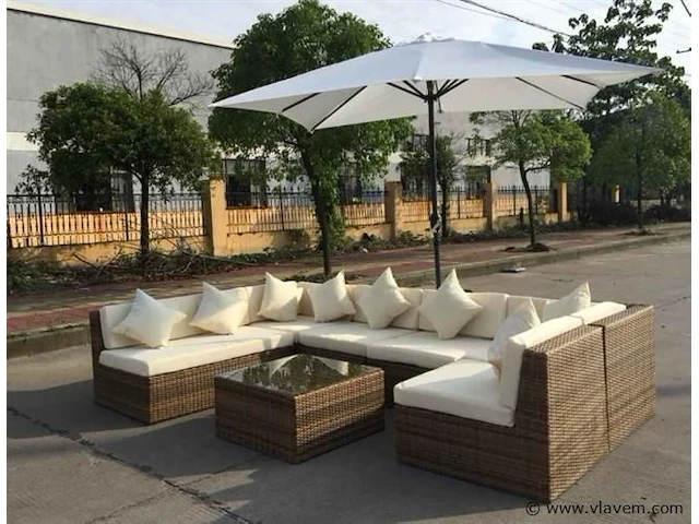 Loungeset virginia | 8-delig | met parasol | bruin - afbeelding 1 van  3