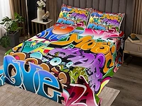 Loussiesd hippie graffiti gewatteerde bedsprei (240 x 260 cm) - afbeelding 1 van  2