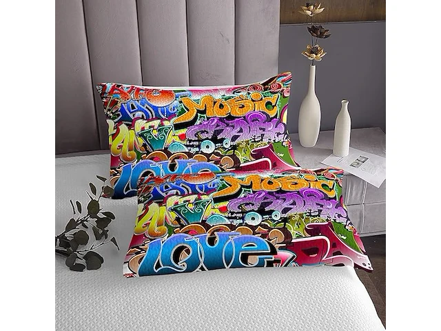 Loussiesd hippie graffiti gewatteerde bedsprei (240 x 260 cm) - afbeelding 2 van  2