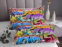 Loussiesd hippie graffiti gewatteerde bedsprei (240 x 260 cm) - afbeelding 2 van  2