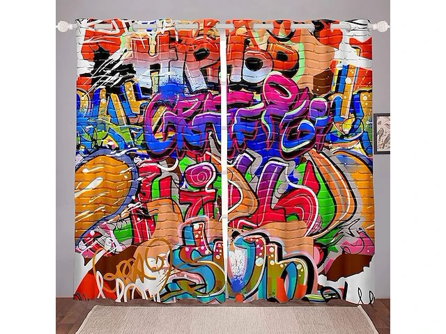 Loussiesd tieners graffiti patroon raam gordijn - afbeelding 1 van  2