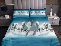 Loussiesd witte paardenprint gewatteerde sprei (240 x 260 cm) - afbeelding 1 van  2
