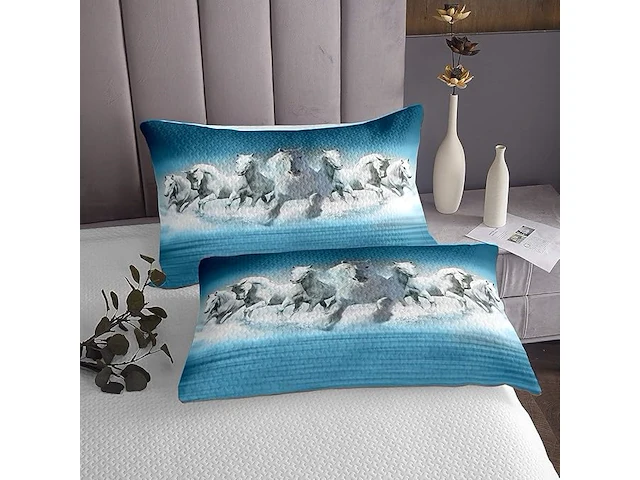 Loussiesd witte paardenprint gewatteerde sprei (240 x 260 cm) - afbeelding 2 van  2
