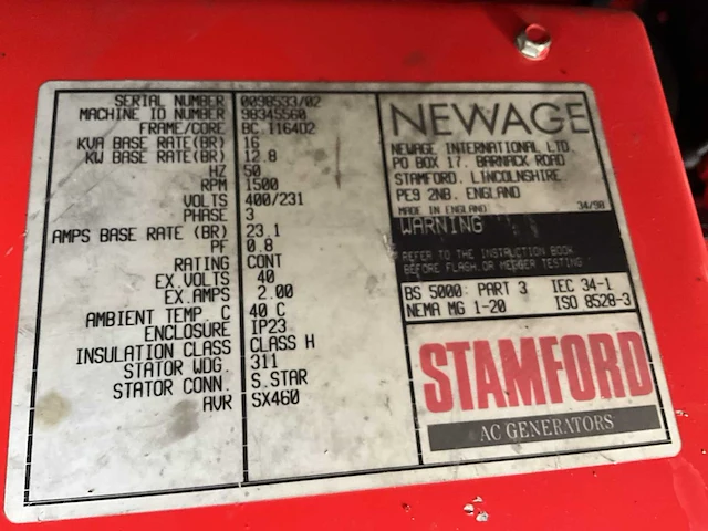 Luchtcompressor - stamford stroomaggregaat 16kva 230/400v - afbeelding 6 van  28