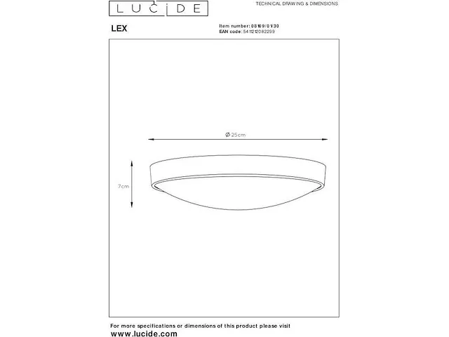 Lucide lex - plafonnière - ø 25 cm - 1xe27 - zwart - afbeelding 3 van  4