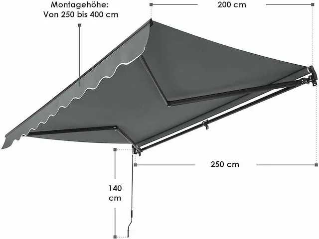 Luifel 250 x 200 cm - schaduw voor terras en balkon - grijs - afbeelding 3 van  5