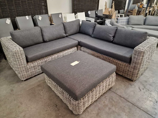 Luxury lounge brava xl hoeklounge + poef - kussens antraciet - afbeelding 1 van  7