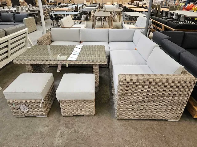 Luxury lounge dakar hoeklounge + low dining tafel + poefjes - afbeelding 2 van  5