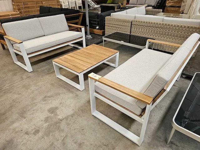 Luxury lounge melton sofa set 2 x 3-zit + salontafel acacia - afbeelding 1 van  5