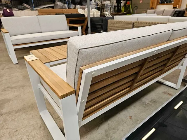 Luxury lounge melton sofa set 2 x 3-zit + salontafel acacia - afbeelding 4 van  5