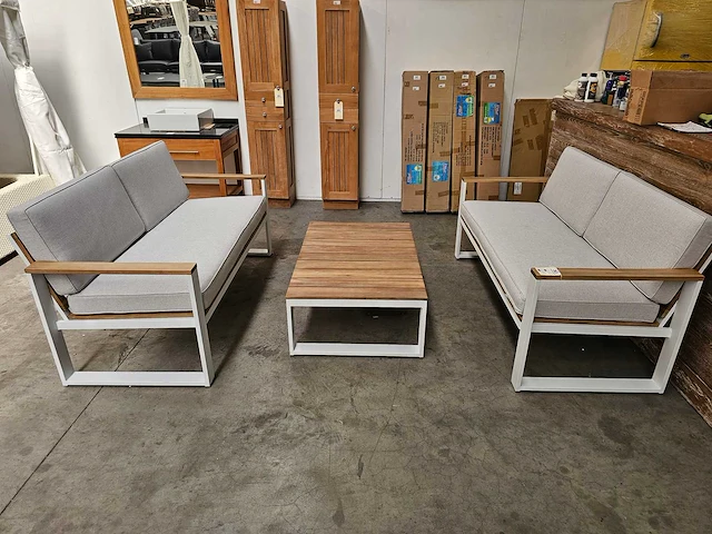 Luxury lounge melton sofa set 2 x 3-zit + salontafel acacia - afbeelding 2 van  5