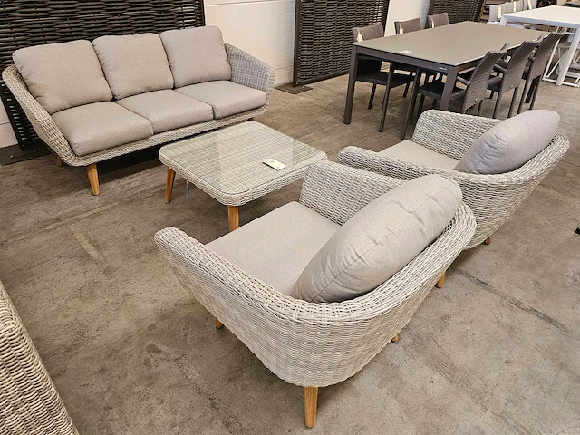 Luxury lounge mira lounge sofa set wicker natural witgrijs - afbeelding 1 van  5