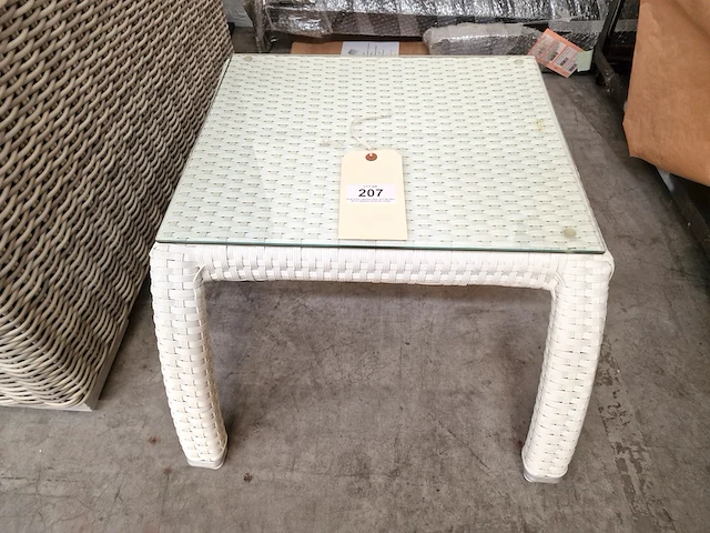 Luxury lounge wicker koffietafel wit met glas - afbeelding 1 van  3