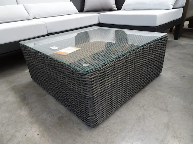Luxury lounge wicker salontafel rock grey met gehard glas - afbeelding 1 van  3