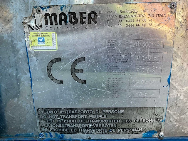 Maber - 2005 - mb 1500-150 - materiaallift bouwlift - afbeelding 33 van  39