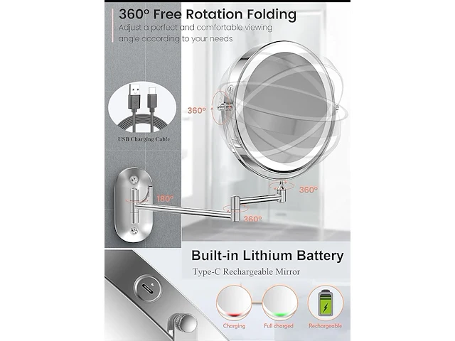 Make-up spiegel met led-verlichting (chroom) - afbeelding 3 van  4