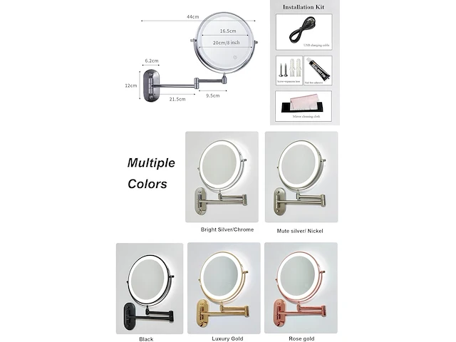 Make-up spiegel met led-verlichting (chroom) - afbeelding 4 van  4