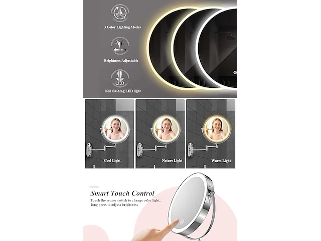 Make-up vergrotende spiegel met led-verlichting - afbeelding 3 van  3