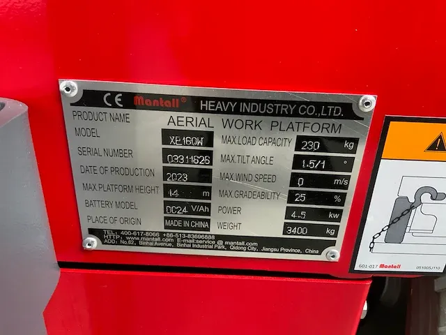 Mantall xe160w - hoogwerker 16m - afbeelding 22 van  22