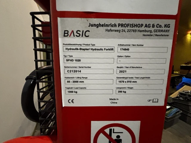 Manuele stapelaar jungheinrich sfhd1020 - afbeelding 3 van  7