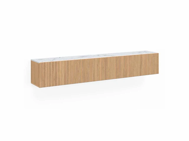 Marceau tv-meubel voor aan de muur met latteneffect en marmeren blad - afbeelding 5 van  8