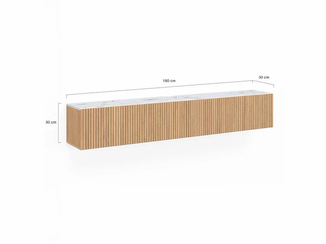 Marceau tv-meubel voor aan de muur met latteneffect en marmeren blad - afbeelding 8 van  8