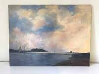 Maritiem olieverfschilderij. vermoedelijke nederlands indië. gesigneerd. - afbeelding 1 van  6