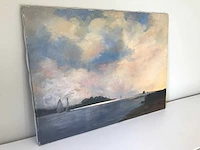 Maritiem olieverfschilderij. vermoedelijke nederlands indië. gesigneerd. - afbeelding 2 van  6