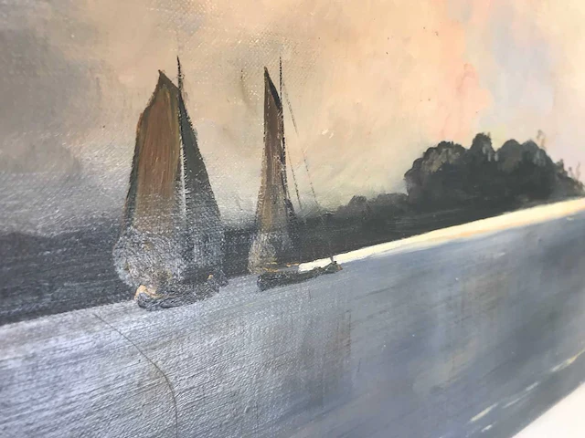 Maritiem olieverfschilderij. vermoedelijke nederlands indië. gesigneerd. - afbeelding 4 van  6