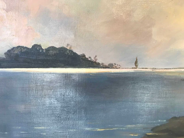 Maritiem olieverfschilderij. vermoedelijke nederlands indië. gesigneerd. - afbeelding 5 van  6