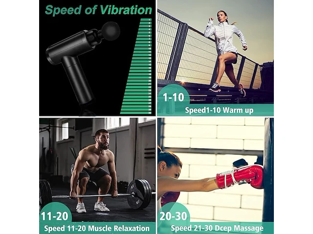 Massage gun - diepe spierontspanning en herstel - ideaal voor sporters en ontspanning - meerdere opzetstukken en snelheden - krachtig en stil design - draadloos en oplaadbaar voor flexibel gebruik - afbeelding 4 van  5