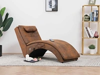 Massage loungestoel met kussen bruin suède kunstleer - afbeelding 1 van  7