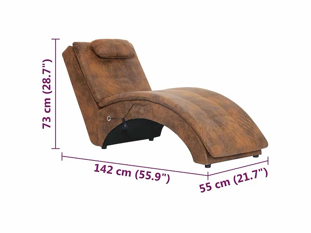 Massage loungestoel met kussen bruin suède kunstleer - afbeelding 6 van  7
